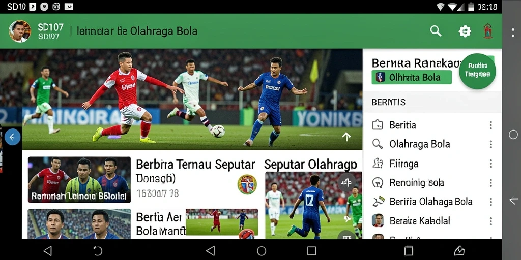 Antarmuka aplikasi SD107 yang menampilkan berita Olahraga Bola.