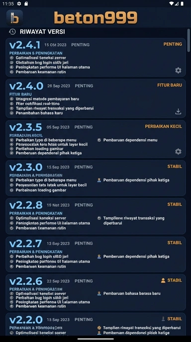 Tampilan riwayat versi beton999